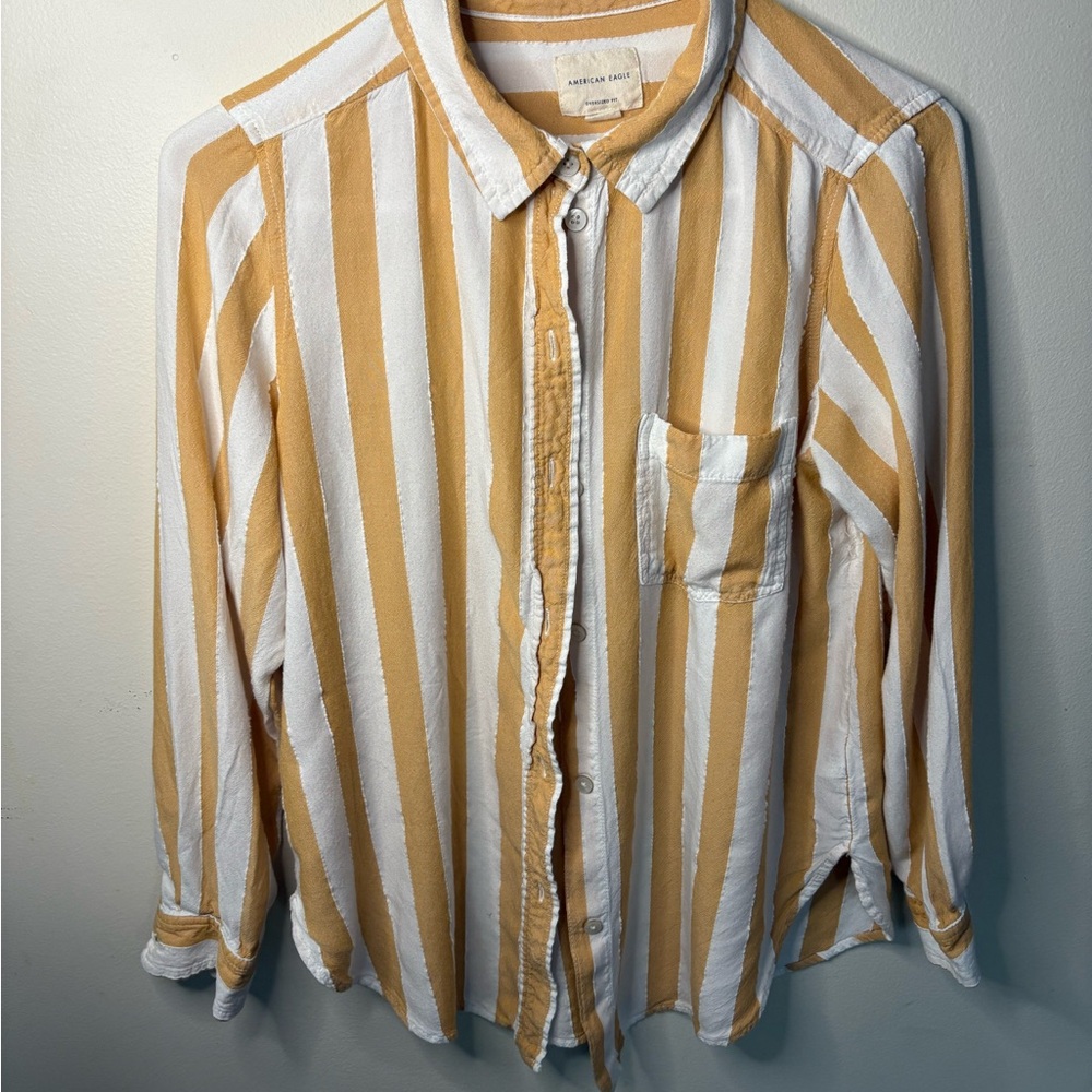 American Eagle Yellow and White Striped Shirt